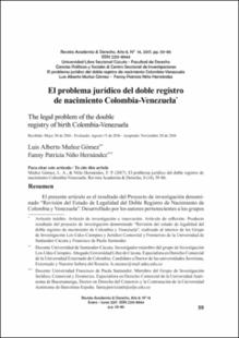 Portada El problema jurídico del doble registro de nacimiento Colombia-Venezuela