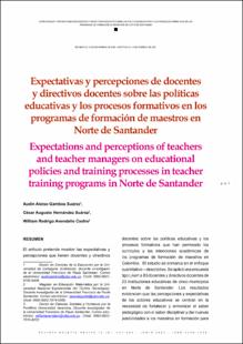 Portada Expectativas y percepciones de docentes y directivos docentes sobre las políticas educativas y los procesos formativos en los programas de formación de maestros en Norte de Santander