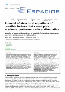 Portada A model of structural equations of possible factors that cause poor academic performance in mathematics