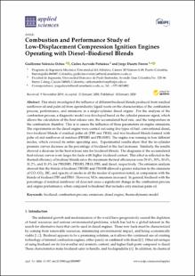 Portada Combustion and performance study of low-displacement compression ignition engines operating with Diesel–Biodiesel blends
