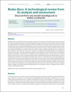 Portada Brake discs: A technological review from its analysis and assessment