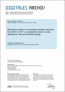 Portada Research evolution on renewable energies resources from 2007 to 2017: a comparative study on solar, geothermal, wind and biomass energy