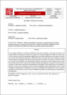 Portada Diseño del subproceso de gestión de proyectos dentro del sistema integrado de gestión de veolía aseo Cúcuta s.a e.s.p., bajos los lineamientos establecidos por las normas NTC ISO 9001:2015, 45001:2018, 14001:2015 y llevarlo hasta su implementación.