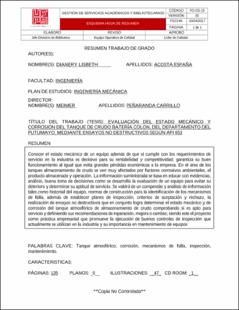 Portada Evaluación del estado mecánico y corrosión del tanque de crudo batería colon, del departamento del Putumayo, mediante ensayos no destructivos según api 653.