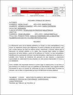 Portada Análisis panorámico de la industria polimérica en Cúcuta y su área metropolitana