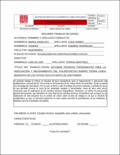 Portada Estudios técnicos topográficos para la adecuación y mejoramiento del polideportivo barrio Tierra Linda municipio de los Patios Cúcuta Norte de Santander