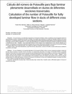 Portada Cálculo del número de Poiseuille para flujo laminar plenamente desarrollado en ductos de diferentes secciones trasversales