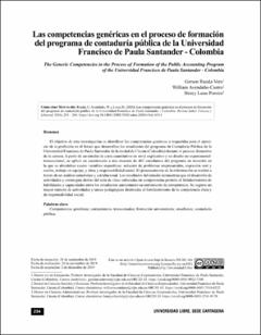 Portada Las competencias genéricas en el proceso de formación del programa de contaduría pública de la Universidad Francisco de Paula Santander - Colombia