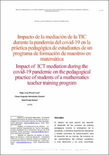 Portada Impacto de la mediación de la TIC durante la pandemia del covid-19 en la práctica pedagógica de estudiantes de un programa de formación de maestros en matemática