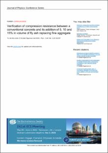 Portada Verification of compression resistance between a conventional concrete and its addition of 5, 10 and 15% in volume of fly ash replacing fine aggregate
