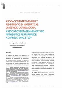 Portada Asociación entre memoria y rendimiento en matemáticas: un estudio correlacional