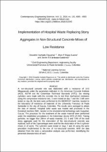 Portada Implementation of hospital waste replacing stony aggregates in non-structural concrete mixes of low resistance