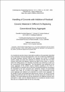 Portada Handling of concrete with addition of residual ceramic material in different % replacing conventional stony aggregate