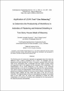 Portada Application of LEAN tool "line balancing" to determine the productivity of workforce in activities of plastering and internal detailing in two-story houses made of masonry