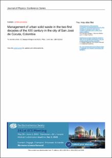 Portada Management of urban solid waste in the two first decades of the XXI century in the city of San José de Cúcuta, Colombia