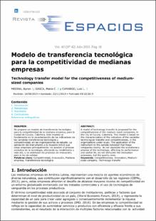Portada Modelo de transferencia tecnológica para la competitividad de medianas empresas