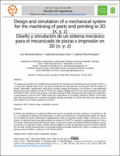 Portada Design and simulation of a mechanical system for the machining of parts and printing in 3D (x, y, z)