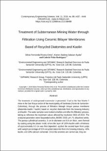 Portada Treatment of subterranean mining water through filtration using ceramic bilayer membranes based of recycled diatomites and kaolin