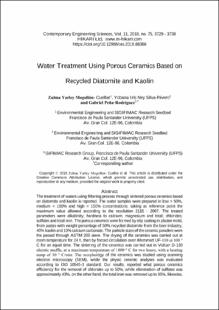 Portada Water treatment using porous ceramics based on recycled diatomite and kaolin