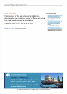 Portada Optimization of the parameters for obtaining zirconiaalumina coatings, made by flame spraying from results of numerical simulation