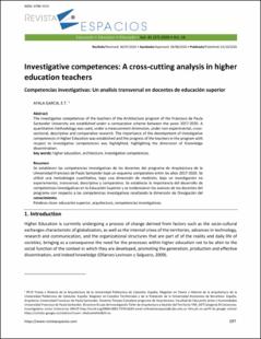 Portada Investigative competences: A cross-cutting analysis in higher education teachers