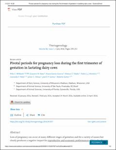 Portada Pivotal periods for pregnancy loss during the first trimester of gestation in lactating dairy cows