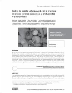 Portada Cultivo de cebolla (Allium cepa L.) en la provincia de Ocaña: factores asociados a la productividad y el rendimiento
