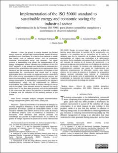 Portada Implementation of the ISO 50001 standard to sustainable energy and economic saving the industrial sector