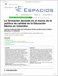 Portada La formación docente en el marco de la política de calidad de la Educación Básica en Colombia