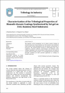 Portada Characterization of the tribological properties of bismuth-titanate coatings synthesized by sol-gel on 316L stainless steel substrates