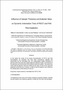 Portada Influence of sample thickness and indenter mass on dynamic indentation tests of PEGT and PA6 thermoplastics
