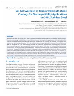 Portada Sol-Gel Synthesis of Titanium/Bismuth Oxide Coatings for Biocompatibility Applications on 316L Stainless Steel