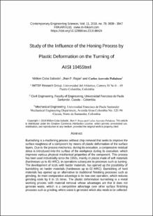 Portada Study of the influence of the honing process by plastic deformation on the turning of AISI 1045steel