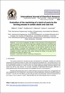 Portada Evaluation of the machining of a batch of parts by the turning process in carbon steels and cast iron