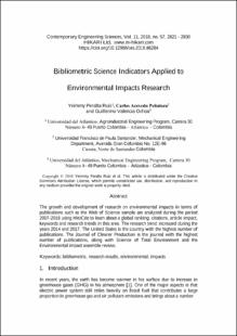 Portada Bibliometric science indicators applied to environmental impacts research