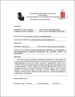 Portada Actualización del manual de funciones y procedimientos alcaldía municipal de Cáchira. Norte de Santander.