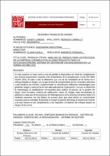 Portada Análisis de riesgos para los procesos de la empresa cerámica Italia como requisito para la actualización del sistema de gestión de calidad basado en la norma iso 9001:2015.