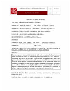Portada Sardinata estéreo 88.2 fm: una experiencia de radio comunitaria en Norte de Santander. (1997-2015) (Archivo Electrónico)