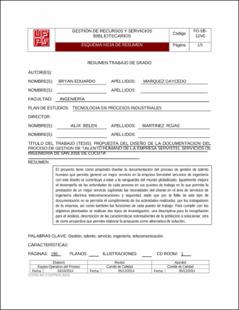 Portada Propuesta del diseño de la documentación del proceso de gestión de talento humano de la empresa servistel servicios de ingeniería  de san José de Cúcuta (Archivo Electrónico)