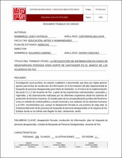 Portada La recolección de información en casos de desaparición forzada para Norte de Santander en el marco de los acuerdos de paz