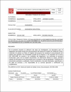 Portada Actualización de la documentación del sistema de gestión de Calidad de Cemex Colombia s.a. planta Cúcuta-los patios bajo los lineamientos de la norma NTC ISO 9001:2008.