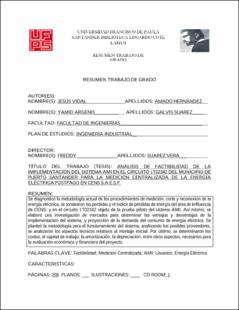 Portada Análisis de factibilidad de la implementación del sistema ami en el circuito 1t02342 del municipio de Puerto Santander para la medicton centralizada de la energía eléctrica postpago en Cens S.A. E.S.P.