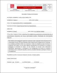 Portada Constructos sobre evaluación de los docentes de la Universidad Francisco de Paula Santander Ocaña, programa de contaduría pública