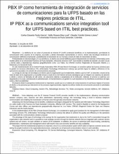 Portada PBX IP como herramienta de integración de servicios de comunicaciones para la UFPS basado en las mejores prácticas de ITIL
