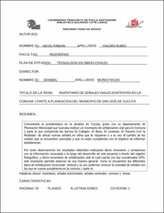 Portada Inventario de señales viales existentes en la comuna 1 parte a planeación del Municipio de San José de Cúcuta