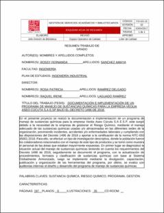 Portada Documentación e implementación de un programa de manejo de sustancias químicas para la empresa Veolia aseo Cúcuta s.a e.sp bajo el decreto 1496 de 2018
