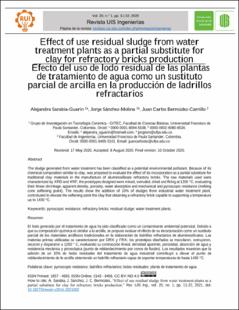 Portada Effect of use residual sludge from watertreatment plants as a partial substitute forclay for refractory bricks production