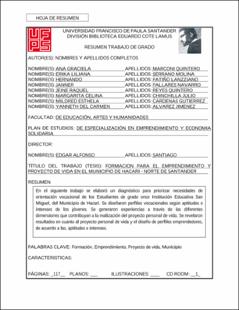 Portada Formación para el emprendimiento y proyecto de vida en el municipio de HacarÍ - Norte de Santander (Archivo Electrónico)
