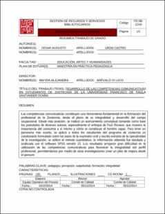 Portada Desarrollo de las competencias comunicativas en estudiantes de zootecnia de la universidad francisco de paula Santander Ocaña (Archivo Electrónioco)