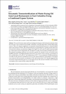 Portada Enzymatic Transesterification of Waste Frying Oil from Local Restaurants in East Colombia Using a Combined Lipase System